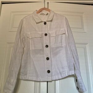 100% Linen Nicole Miller Women's White Button-Up Jacket